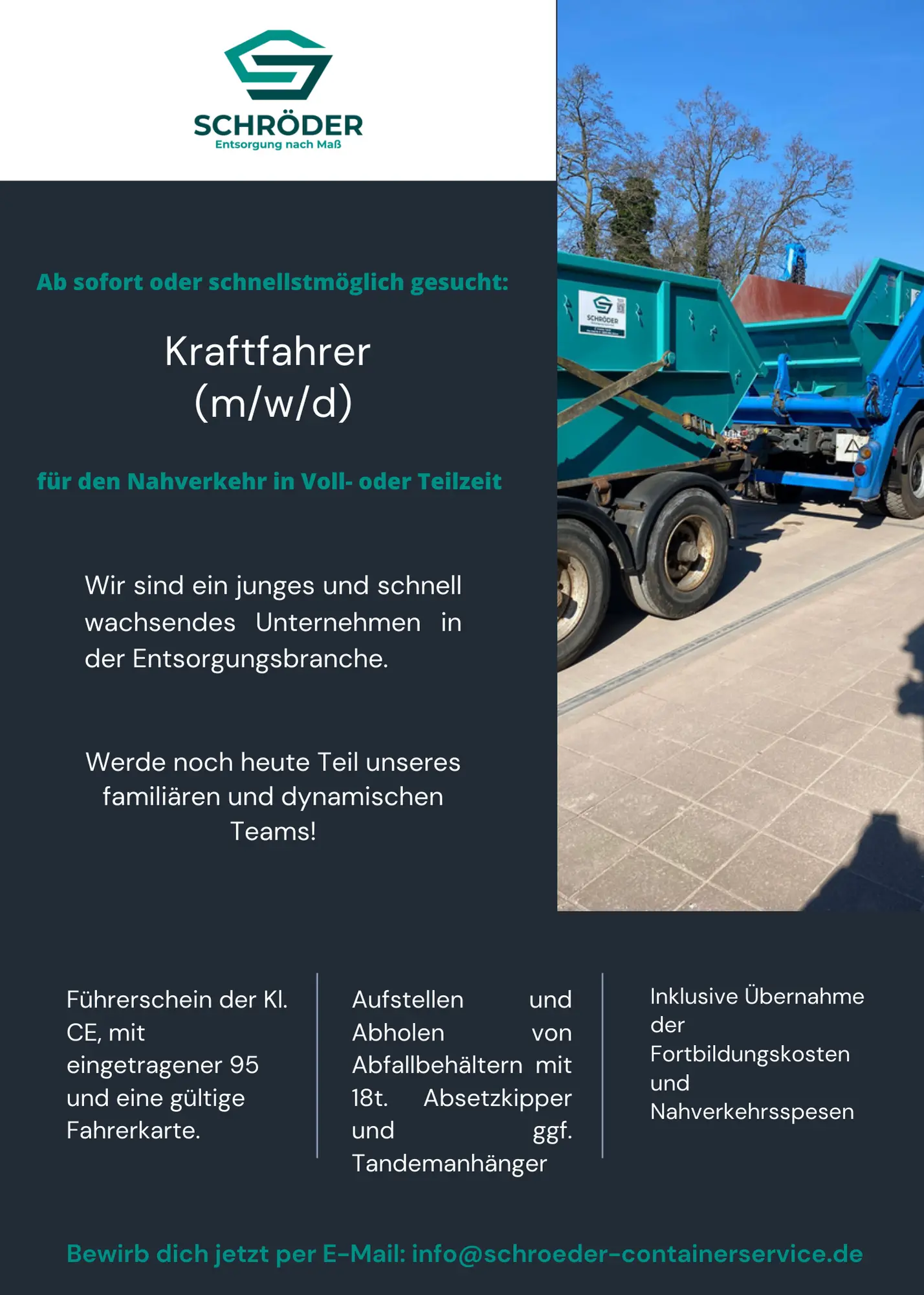 Stellenanzeige: Kraftfahrer (m/w/d) bei Schröder GmbH.