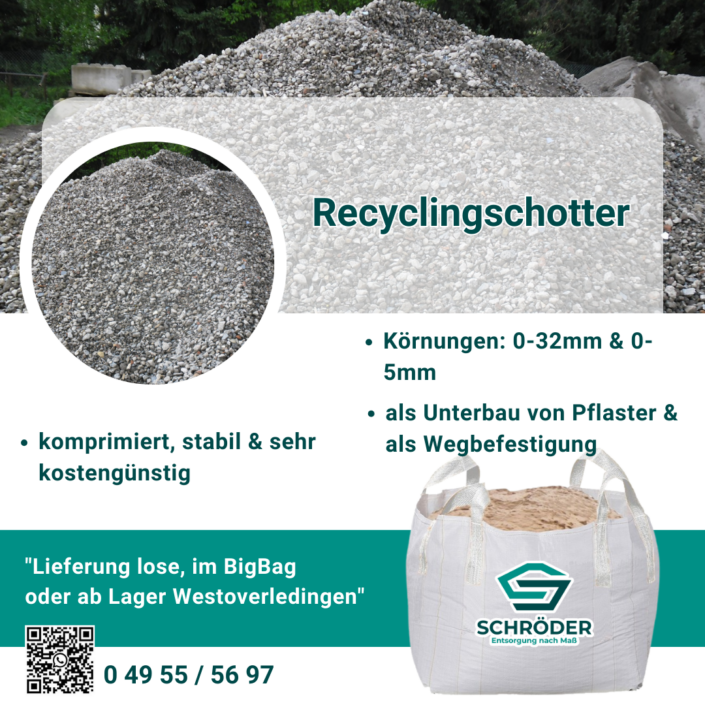 Nachhaltiger Recyclingschotter für Westoverledingen, Papenburg und Leer (Ostfr.).
